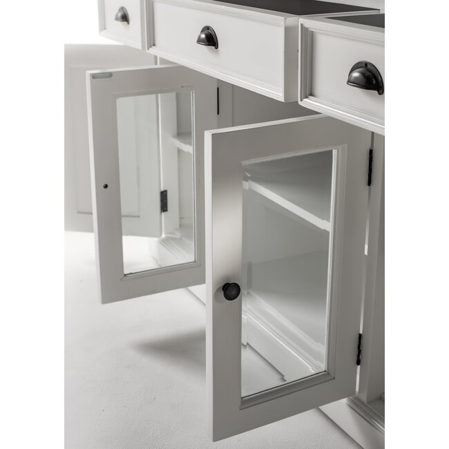 Buffetschrank mit 4 Türen, 3 Schubladen und Glaseinsatz