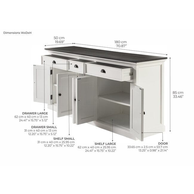 XXL Buffet-Sideboard Provence – Weiß und Schwarz