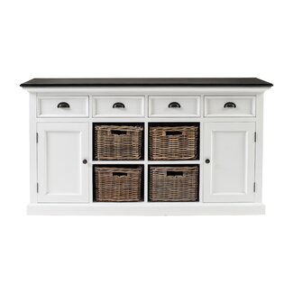 NovaSolo Sideboard Provence – Weiß und Schwarz mit 4 Rattankörben