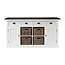 Sideboard Provence – Weiß und Schwarz mit 4 Rattankörben