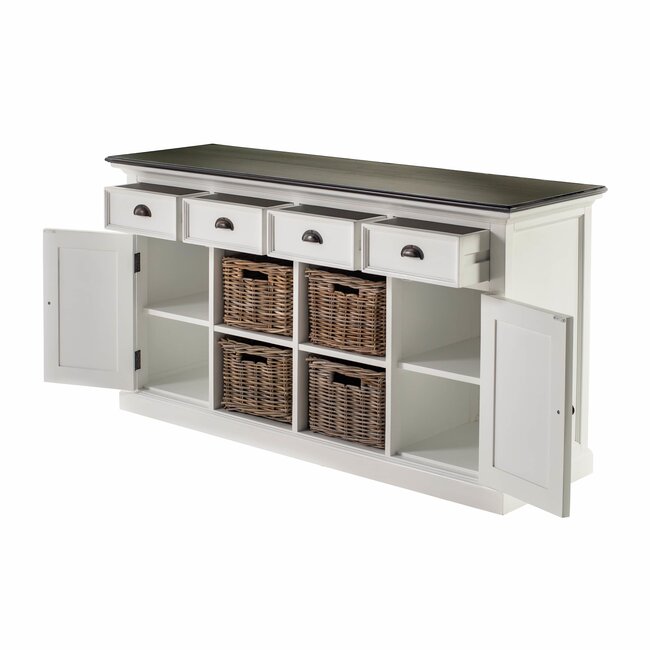 Sideboard Provence – Weiß und Schwarz mit 4 Rattankörben