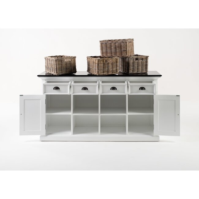 Sideboard Provence – Weiß und Schwarz mit 4 Rattankörben