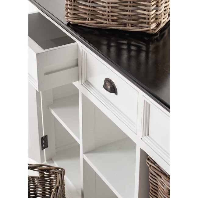 Sideboard Provence – Weiß und Schwarz mit 4 Rattankörben