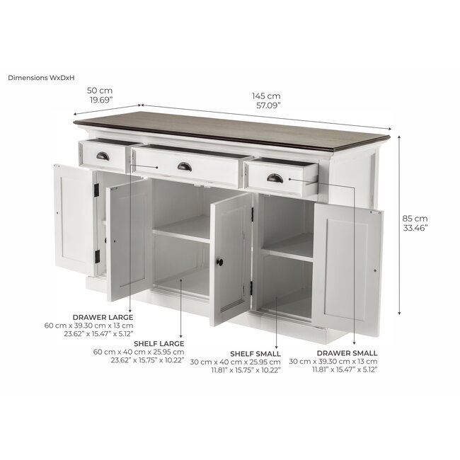 Buffetschrank mit 4 Türen und 3 Schubladen