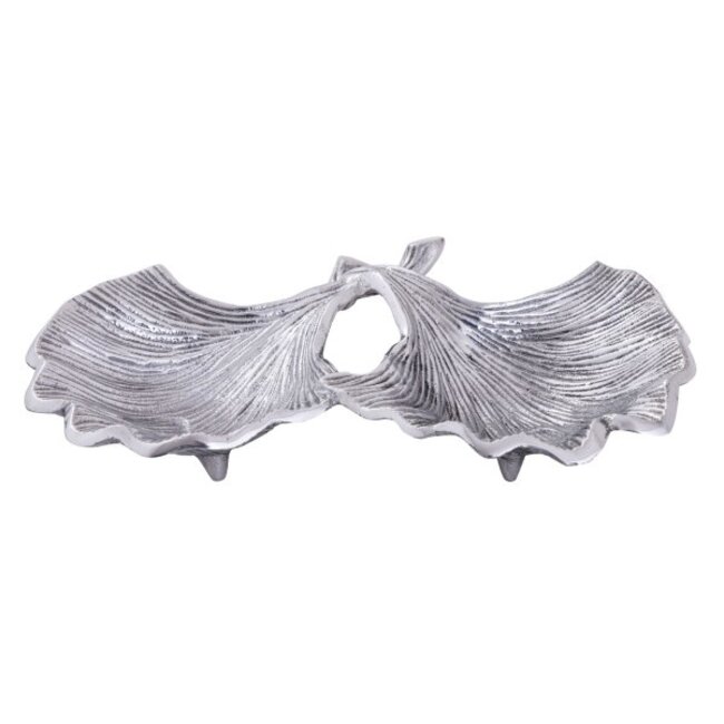 2 Blatt Dekoschale Aluminium Ginkgo  Silber