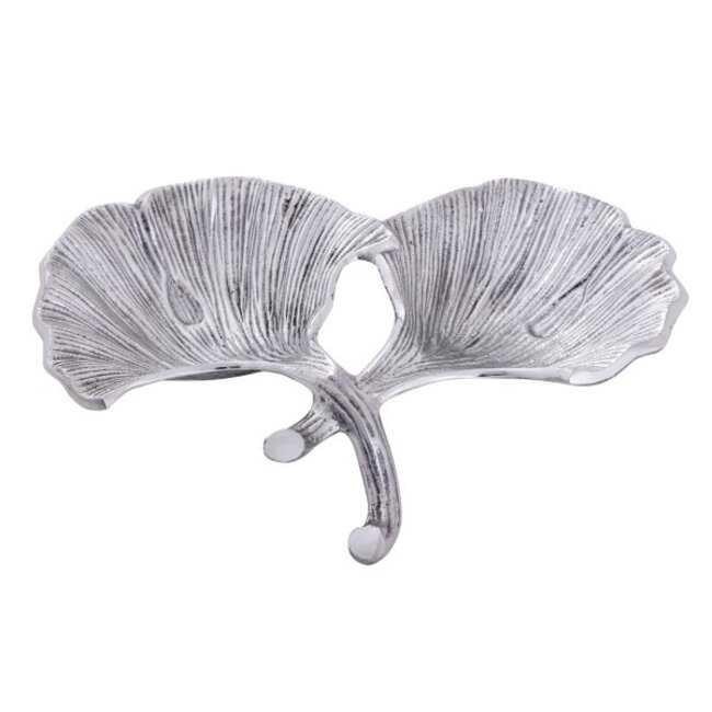 2 Blatt Dekoschale Aluminium Ginkgo  Silber