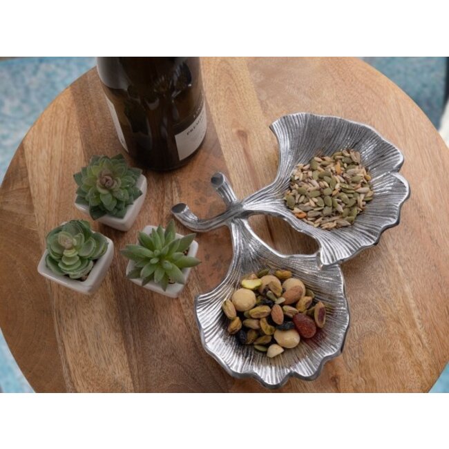 2 Blatt Dekoschale Aluminium Ginkgo  Silber