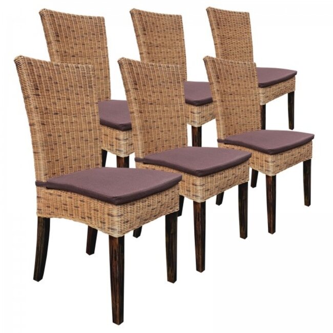 6 Stück Set Esszimmer Rattan braun