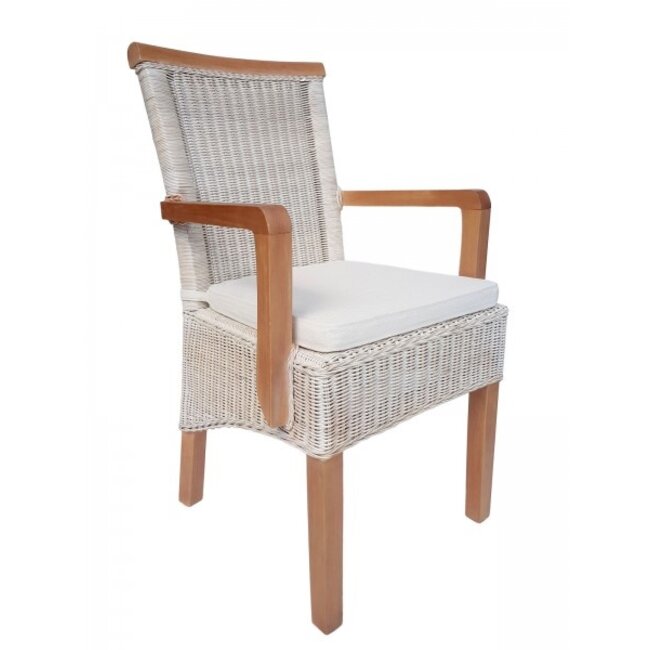 2 Stück Esszimmerstuhl Rattan mit Armlehnen weiß
