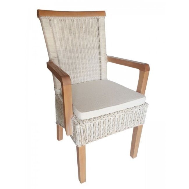 2 Stück Esszimmerstuhl Rattan mit Armlehnen weiß