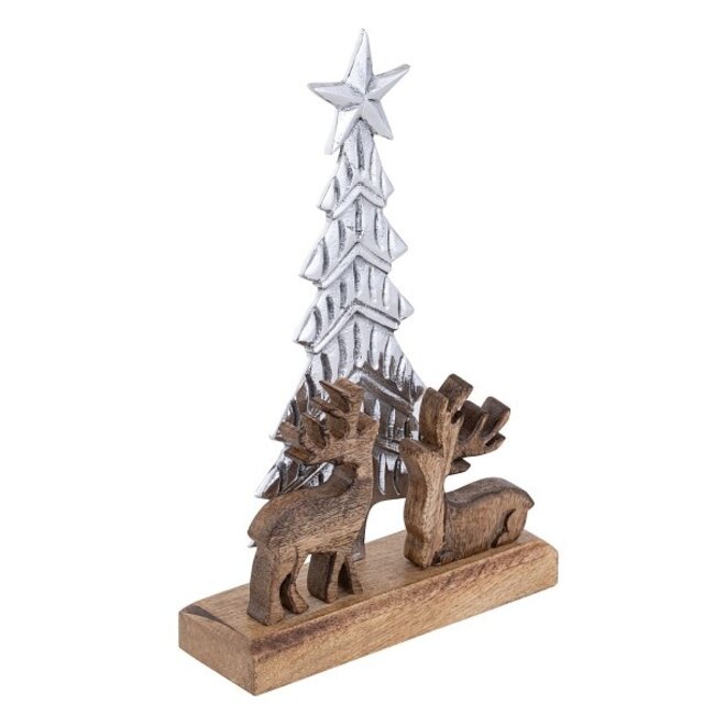 Dekofigur Weihnachtsbaum mit zwei Hirschen – Aluminium Silber