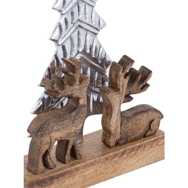 Dekofigur Weihnachtsbaum mit zwei Hirschen – Aluminium Silber