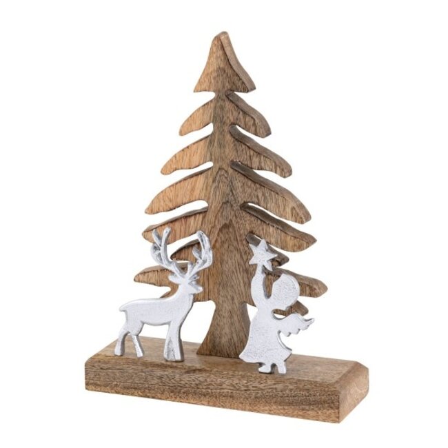 Holzfigur Weihnachtsbaum mit Hirsch und Engel – Dekoaufsteller