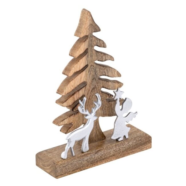 Holzfigur Weihnachtsbaum mit Hirsch und Engel – Dekoaufsteller