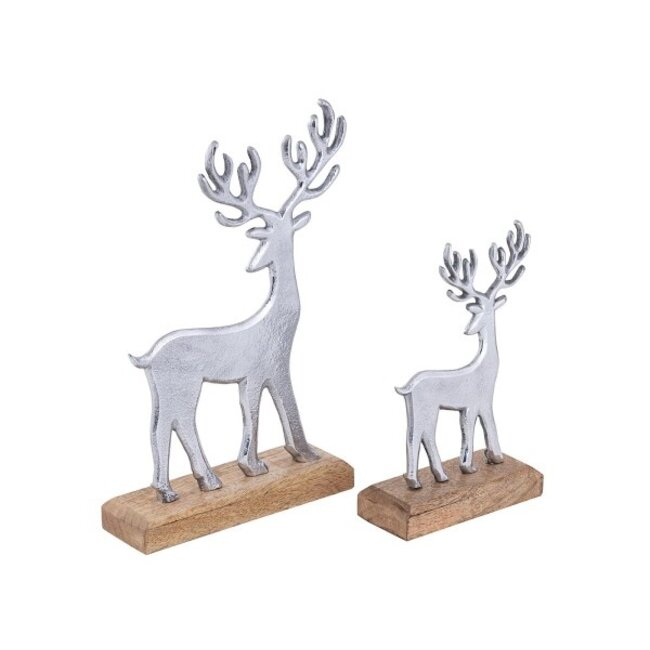2er-Set Dekofiguren Hirsche – Aluminium & Mangoholz