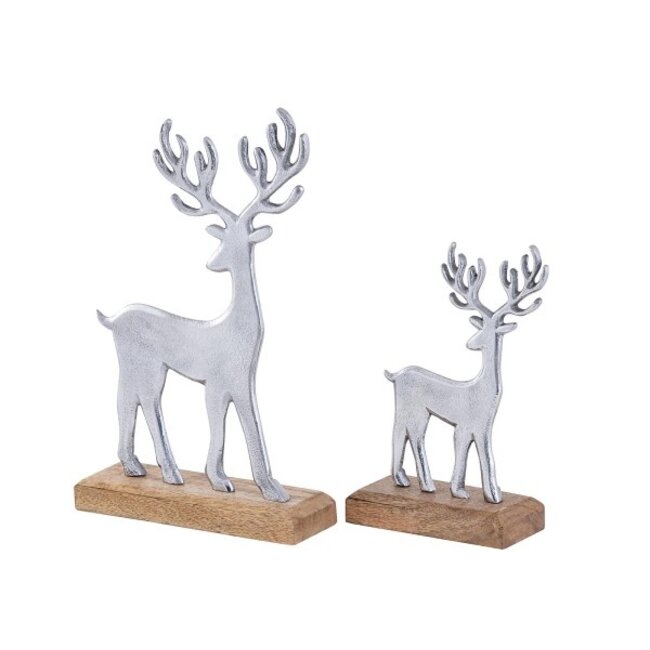 2er-Set Dekofiguren Hirsche – Aluminium & Mangoholz