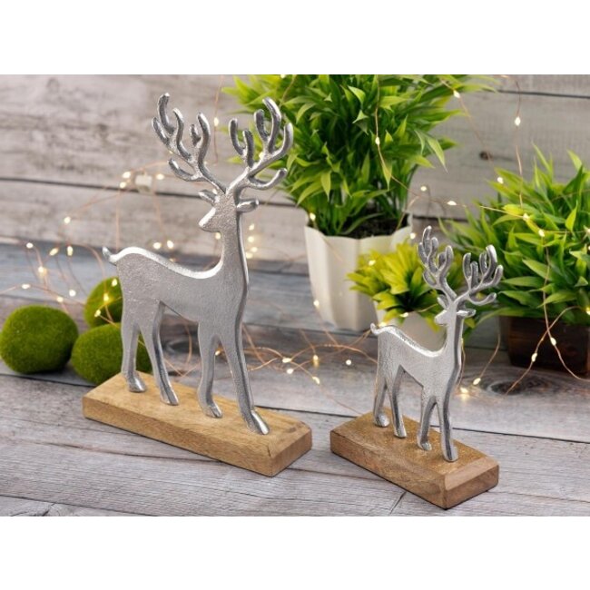 2er-Set Dekofiguren Hirsche – Aluminium & Mangoholz