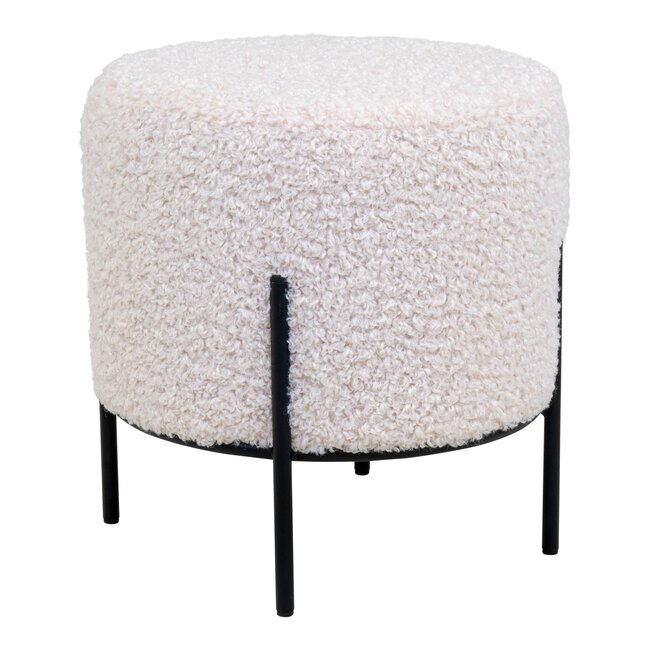 Alford Pouf aus künstlichem Lammfell weiß, Ø35 cm