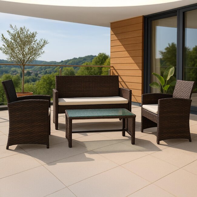 4-teiliges Gartenmöbel-Set aus Rattan für 4 Personen