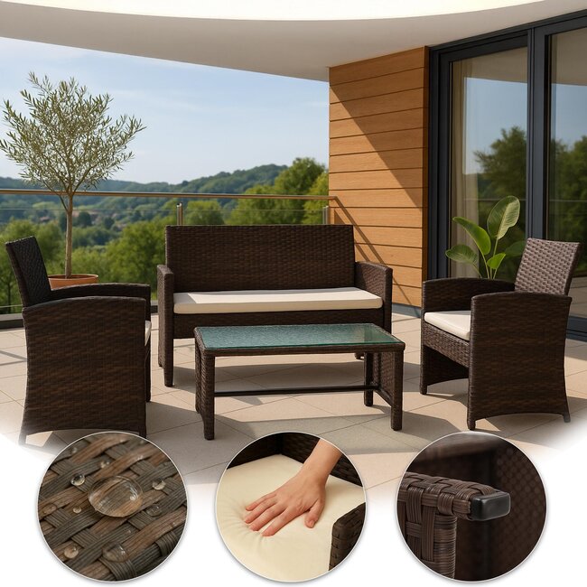 4-teiliges Gartenmöbel-Set aus Rattan für 4 Personen
