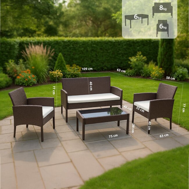 4-teilige Gartenmöbel-Set aus wetterfestem PE-Rattan