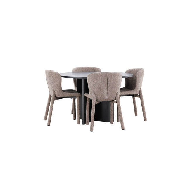 5-tlg. Ausziehbarer Esstisch Strada mit Astoria Stuhl Braun