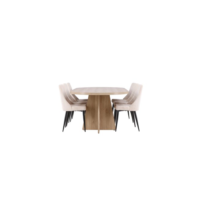 7-tlg. Bootcut Esstisch mit Leone Esszimmerstuhl