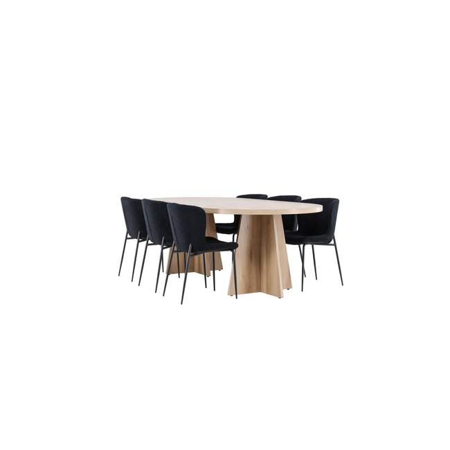 7-tlg. Bootcut Esstisch mit Modesto Esszimmerstuhl