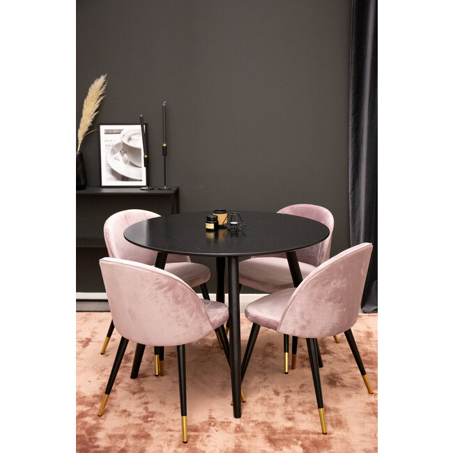 5-tlg. Esszimmer-Set Plaza mit Stühlen Velvet Pink