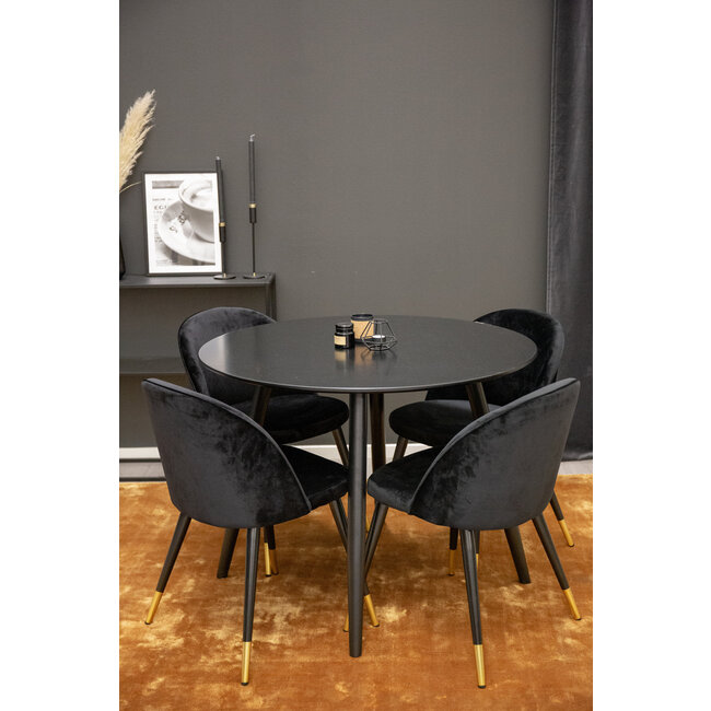 5-tlg. Esszimmer-Set Plaza mit Stühlen Velvet Schwarz