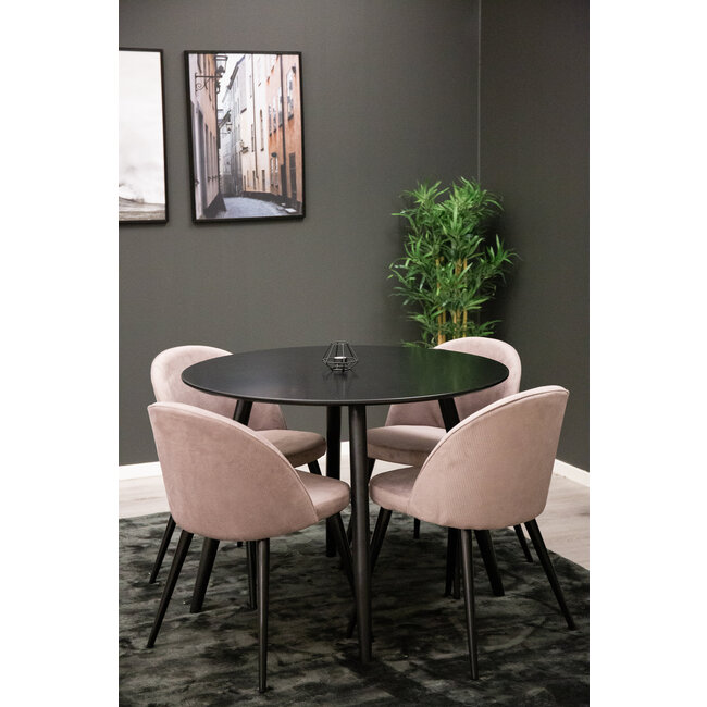 5-tlg. Esszimmer-Set Plaza mit Stühlen Velvet Pink