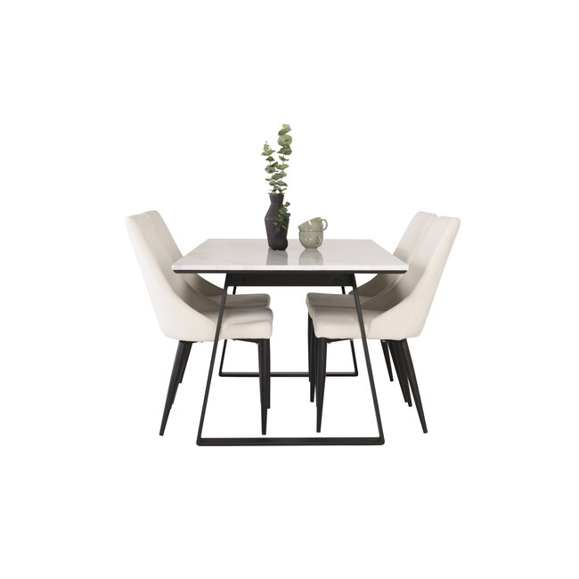 5-tlg. Marmor Esszimmer-Set Estelle mit Stühlen Leone Creme