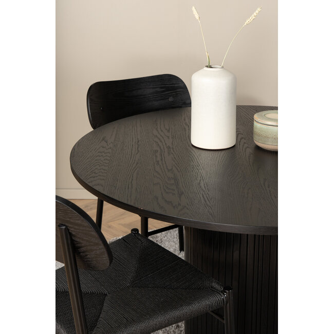 5-tlg. Esszimmer-Set Bianca mit den schwarzen Polly-Stühlen