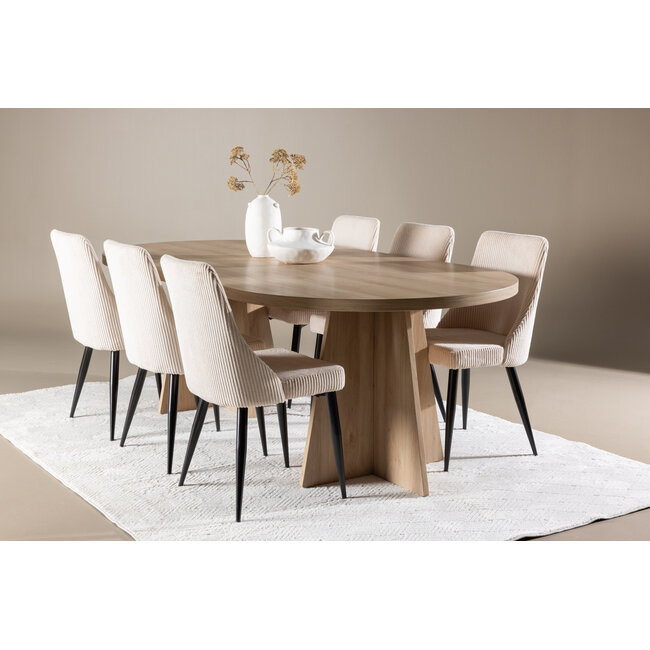 7-tlg. Bootcut Esstisch mit Leone Esszimmerstuhl