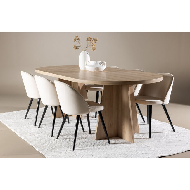 7-tlg. Bootcut Esstisch mit Velvet Esszimmerstuhl