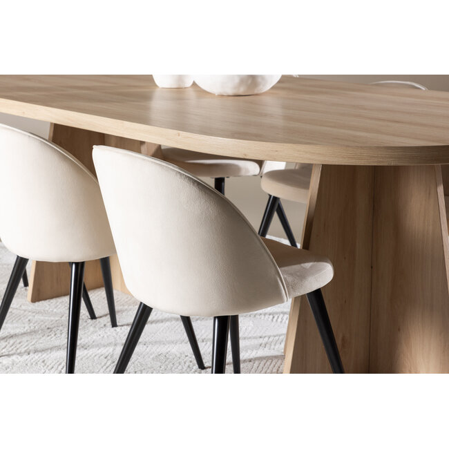 7-tlg. Bootcut Esstisch mit Velvet Esszimmerstuhl