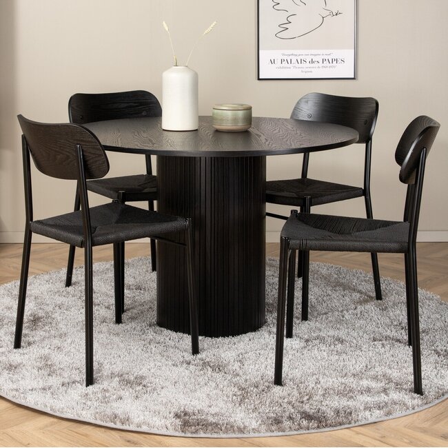 5-tlg. Esszimmer-Set Bianca mit den schwarzen Polly-Stühlen