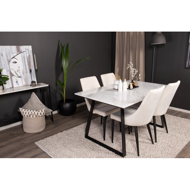 5-tlg. Marmor Esszimmer-Set Estelle mit Stühlen Leone Creme