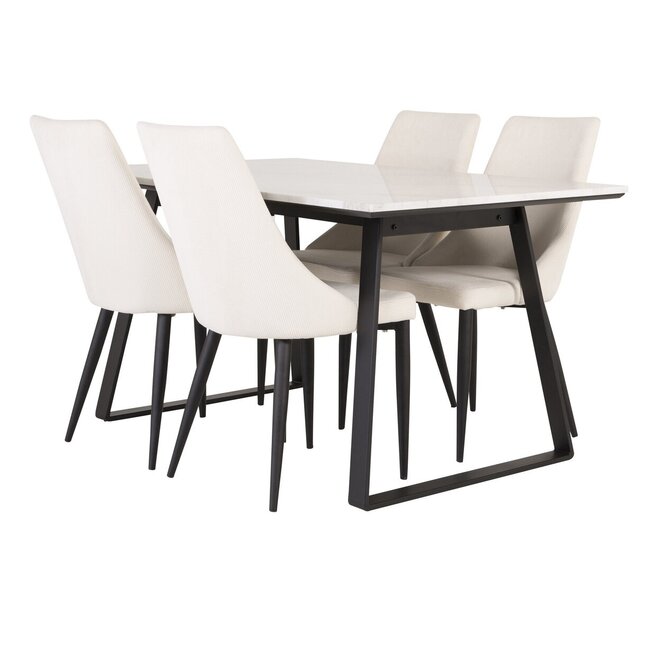 5-tlg. Marmor Esszimmer-Set Estelle mit Stühlen Leone Creme
