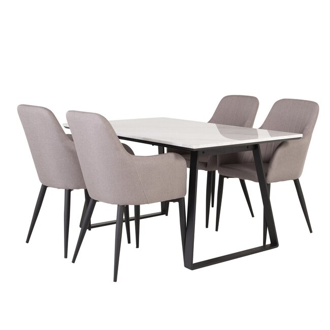 5-tlg. Marmor Esszimmer-Set Estelle mit Stühlen Comfort Grau