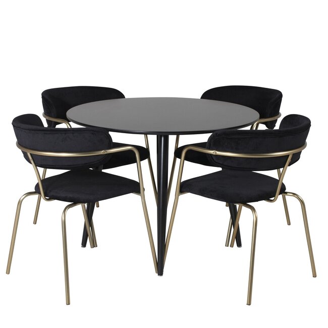 5-tlg. Esszimmer-Set Plaza mit Stühlen Arrow Schwarz