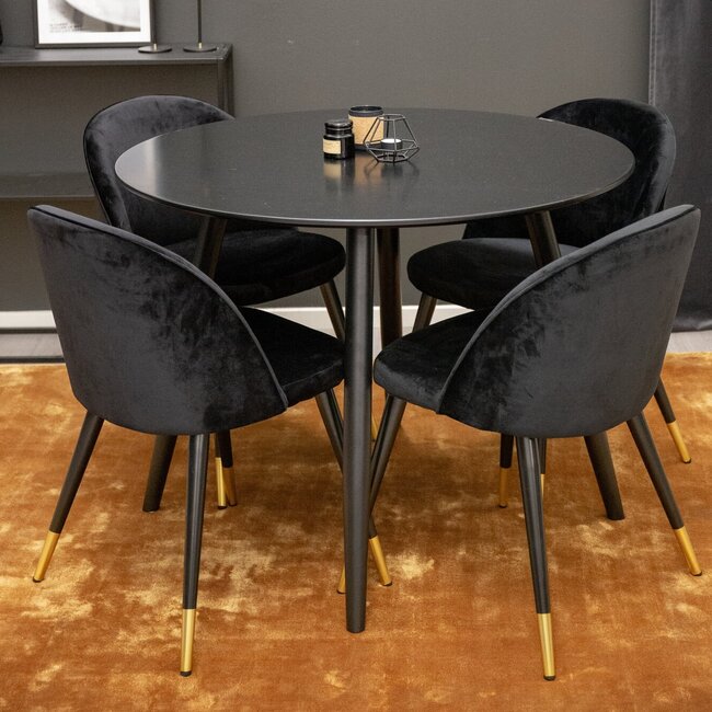 5-tlg. Esszimmer-Set Plaza mit Stühlen Velvet Schwarz