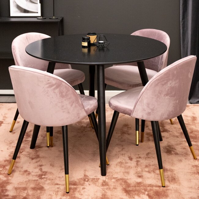 5-tlg. Esszimmer-Set Plaza mit Stühlen Velvet Pink