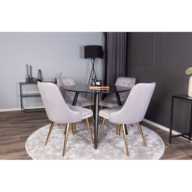 5-tlg. Esszimmer-Set Plaza mit Stühlen Velvet Deluxe Hellgrau