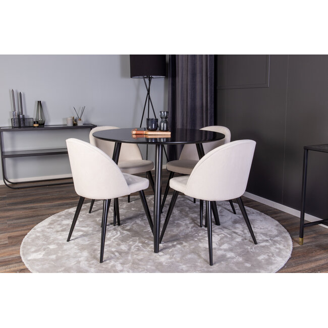 5-tlg. Esszimmer-Set Plaza mit Stühlen Velvet Creme