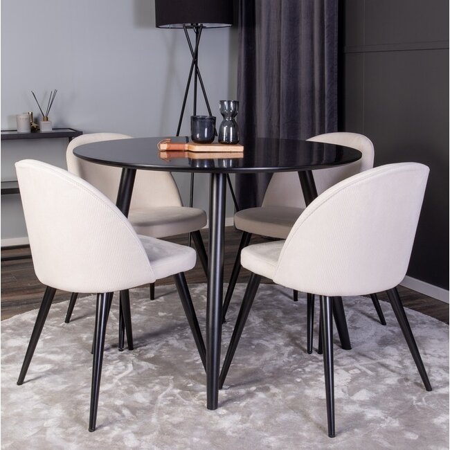 5-tlg. Esszimmer-Set Plaza mit Stühlen Velvet Creme