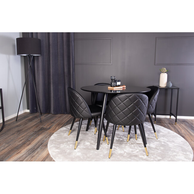 5-tlg. Esszimmer-Set Plaza mit Stühlen Velvet Schwarz/Gold