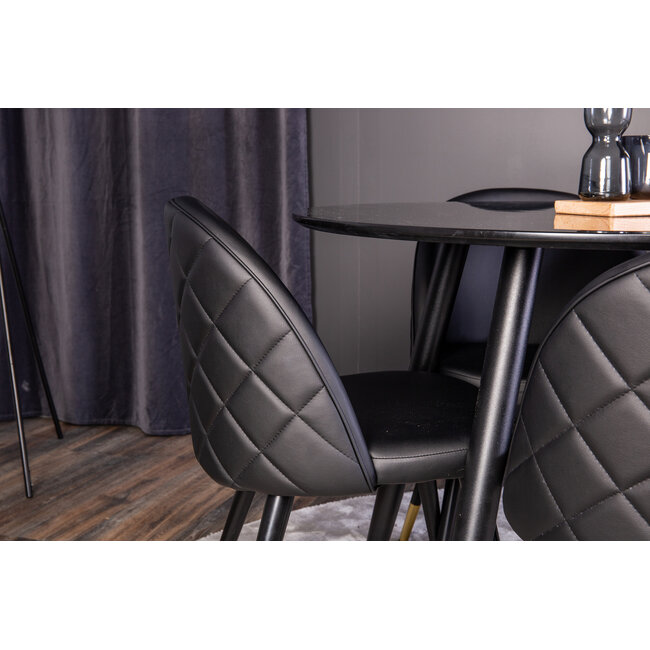 5-tlg. Esszimmer-Set Plaza mit Stühlen Velvet Schwarz/Gold