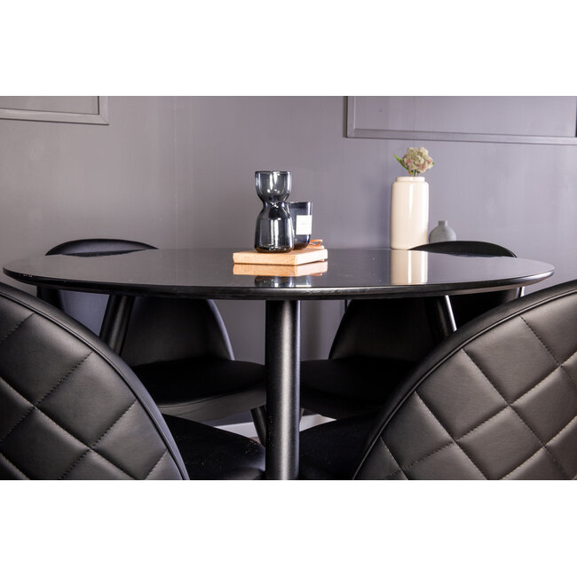 5-tlg. Esszimmer-Set Plaza mit Stühlen Velvet Schwarz/Gold