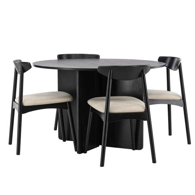 5-tlg. Essgruppe Tyresö mit Stuhl Ven Schwarz